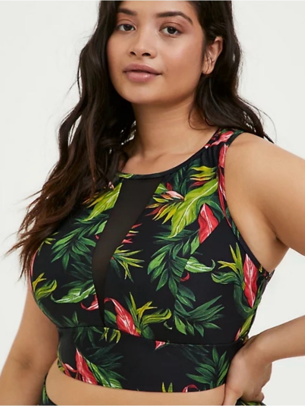 Torrid Bikini Swim Top Tropical Palm Black Floral Print NWT size 1x